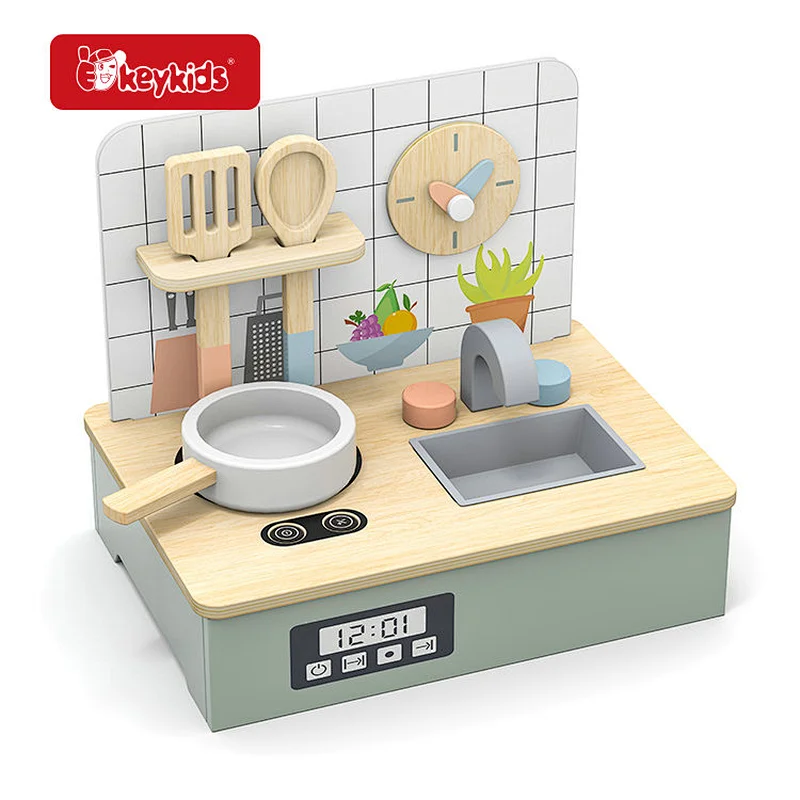 Wooden Kids Mini Kitchen Stove Pretend Play Set with Simulation Cookware and Food Toys W10K064